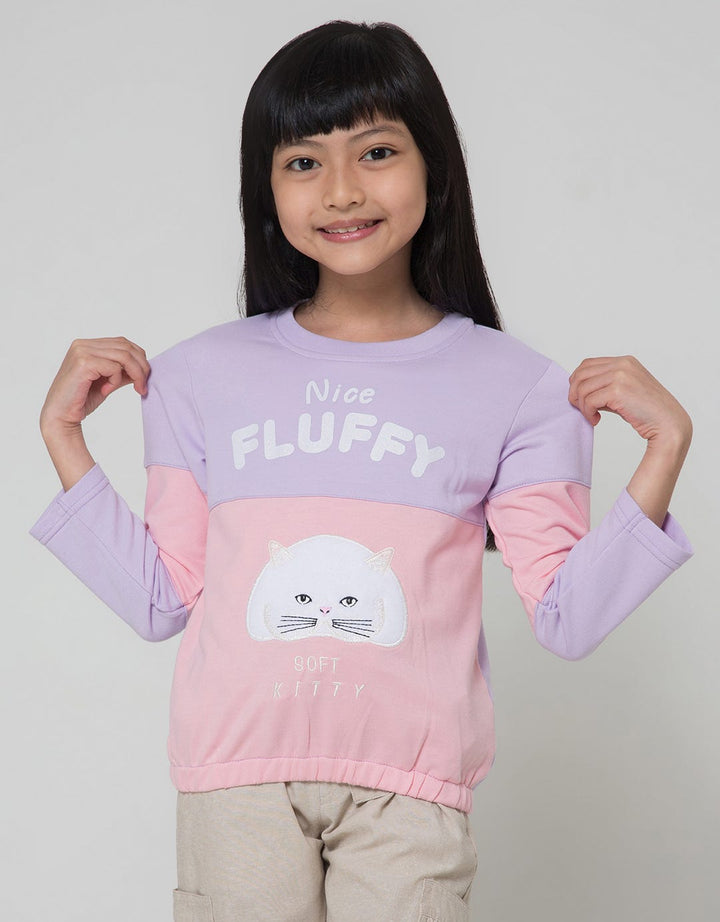Little M Long Sleeve T-Shirt Cut N Sewn Fluffy Cat Drawstring Bottom