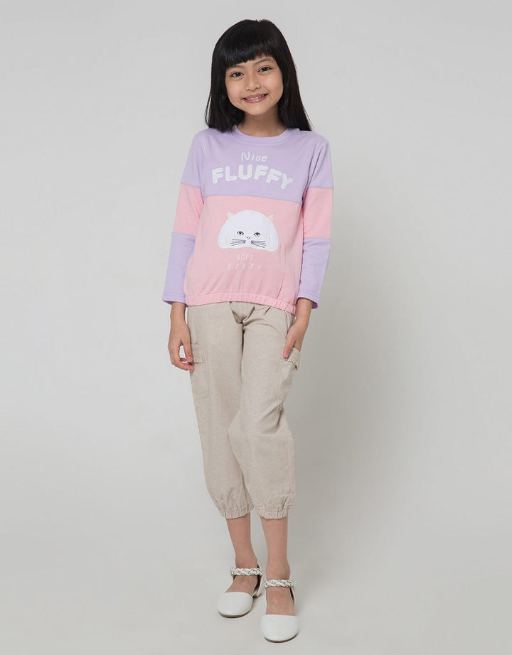 Little M Long Sleeve T-Shirt Cut N Sewn Fluffy Cat Drawstring Bottom