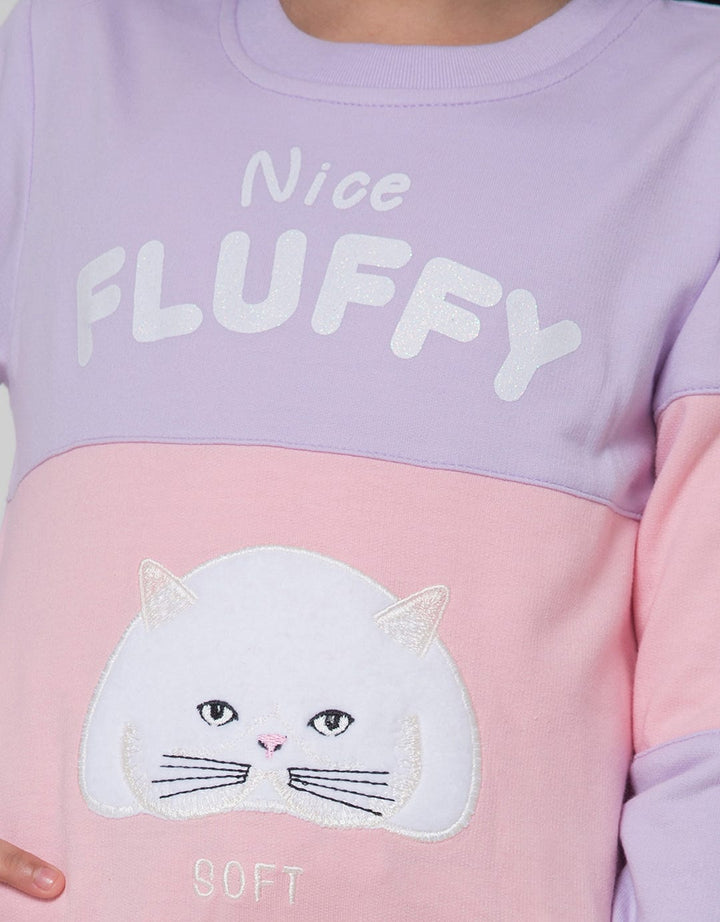 Little M Long Sleeve T-Shirt Cut N Sewn Fluffy Cat Drawstring Bottom