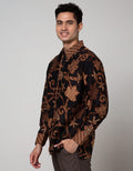 Adikusuma Men's Long Sleeve Batik Shirt Leaf Filled