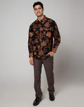 Adikusuma Men's Long Sleeve Batik Shirt Leaf Filled