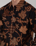 Adikusuma Men's Long Sleeve Batik Shirt Leaf Filled