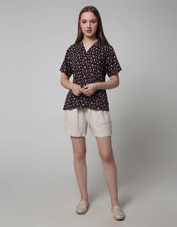Connexion Collar Flower Print Blouse Wanita