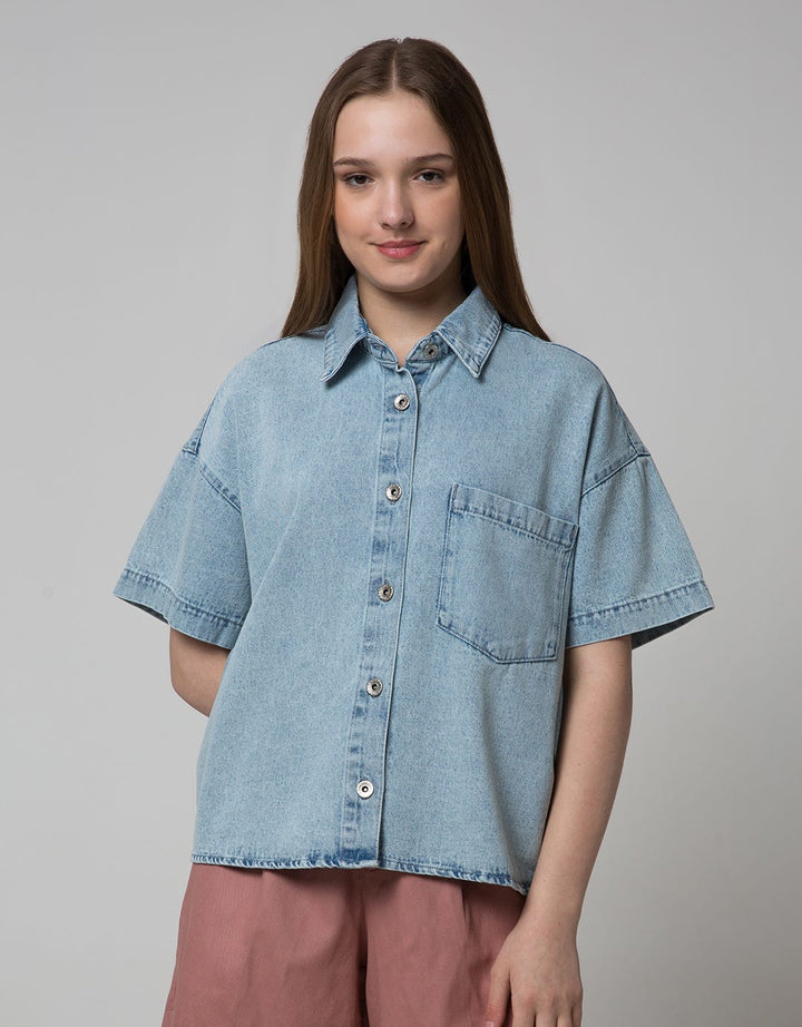 Nevada Women Short Sleeve Shirt Top Denim