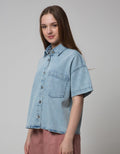 Nevada Women Short Sleeve Shirt Top Denim