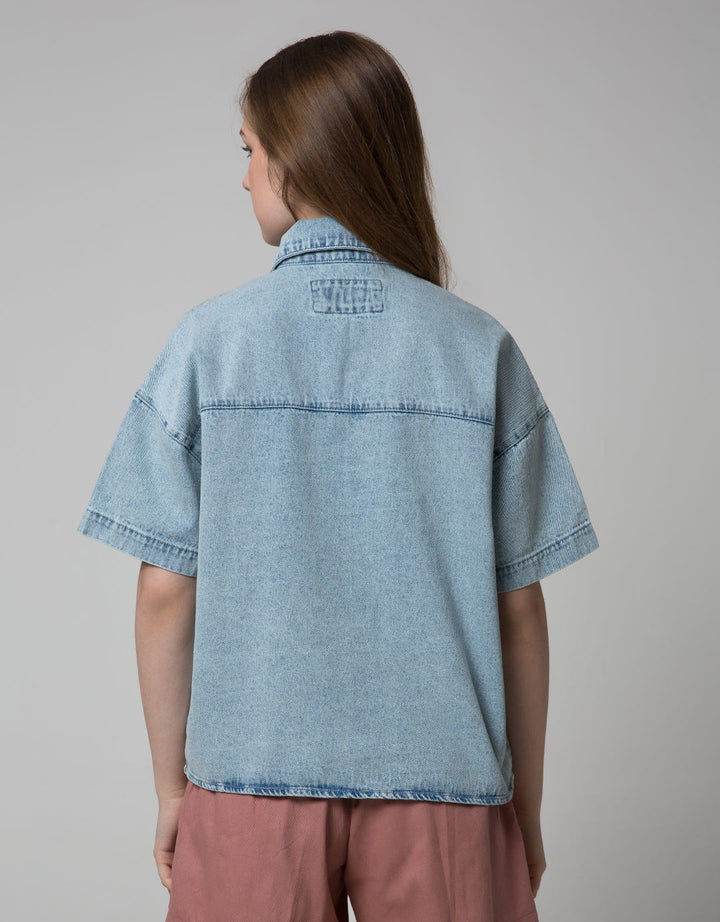 Nevada Women Short Sleeve Shirt Top Denim