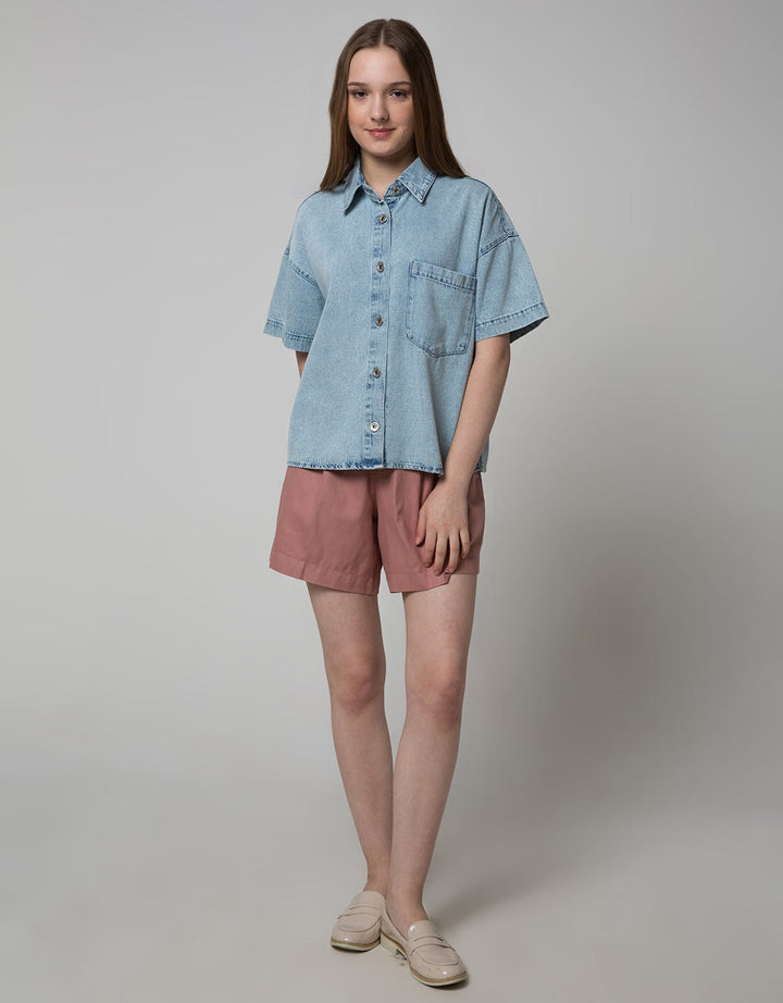 Nevada Women Short Sleeve Shirt Top Denim