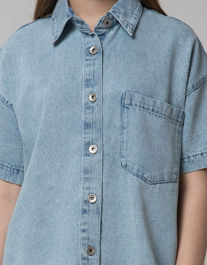 Nevada Women Short Sleeve Shirt Top Denim