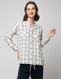 Triset Ladies Check V Neck Blouse for Women