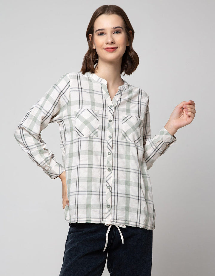 Triset Ladies Check V Neck Blouse for Women