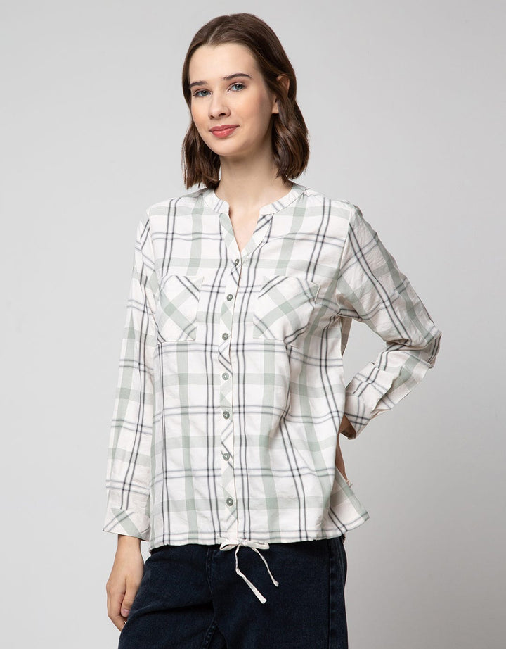 Triset Ladies Check V Neck Blouse for Women