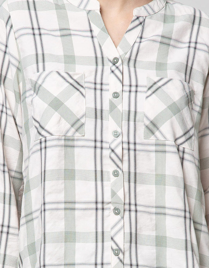 Triset Ladies Check V Neck Blouse for Women