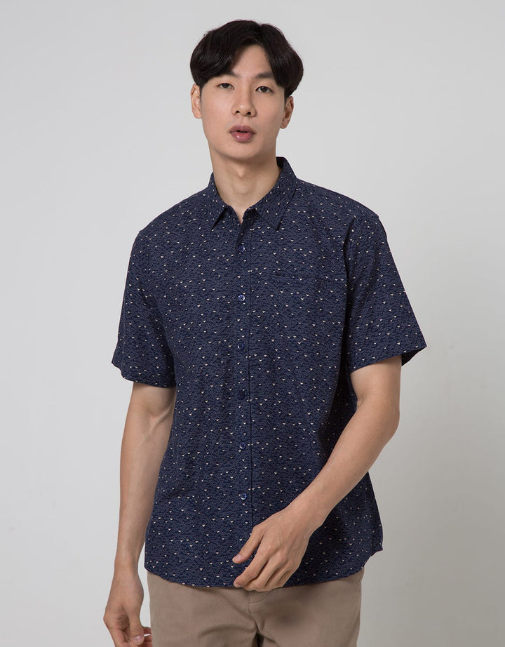 Cole Short Sleeve Shirt Woven Slub Geo