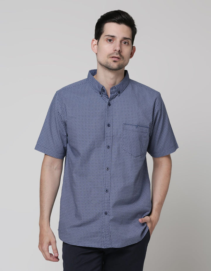 Cole Short Sleeve Shirt Woven Print Geo Slub