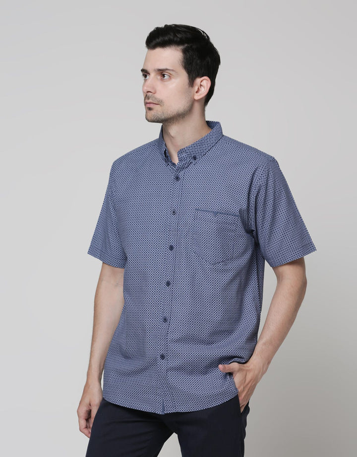 Cole Short Sleeve Shirt Woven Print Geo Slub