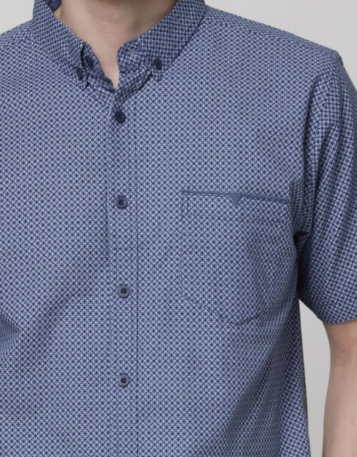 Cole Short Sleeve Shirt Woven Print Geo Slub