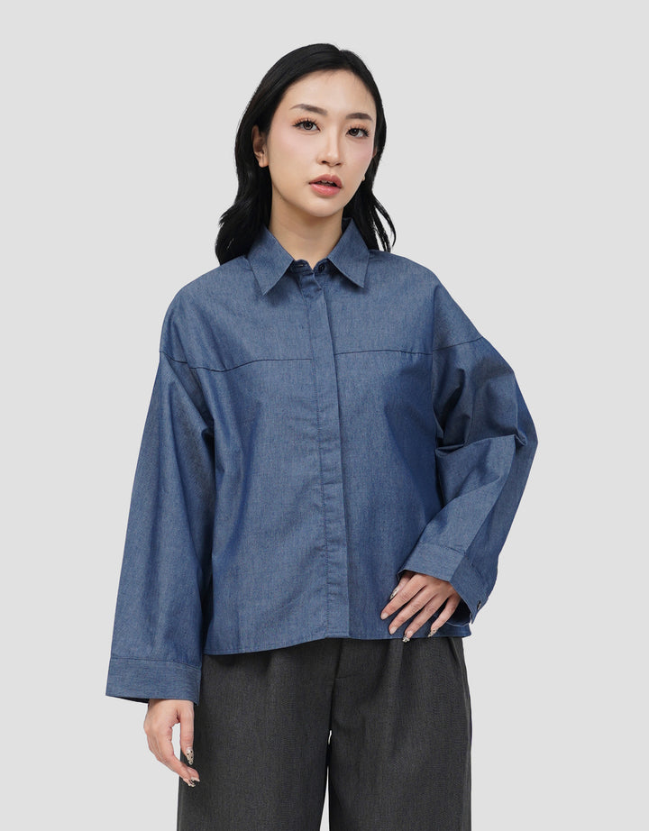 CONNEXION COCOON DENIM LOOK KEMEJA WANITA