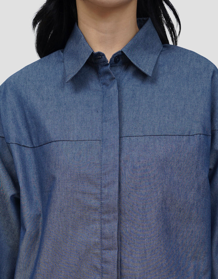 CONNEXION COCOON DENIM LOOK KEMEJA WANITA