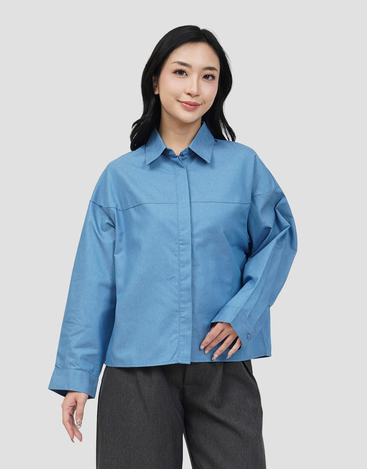 CONNEXION COCOON DENIM LOOK KEMEJA WANITA