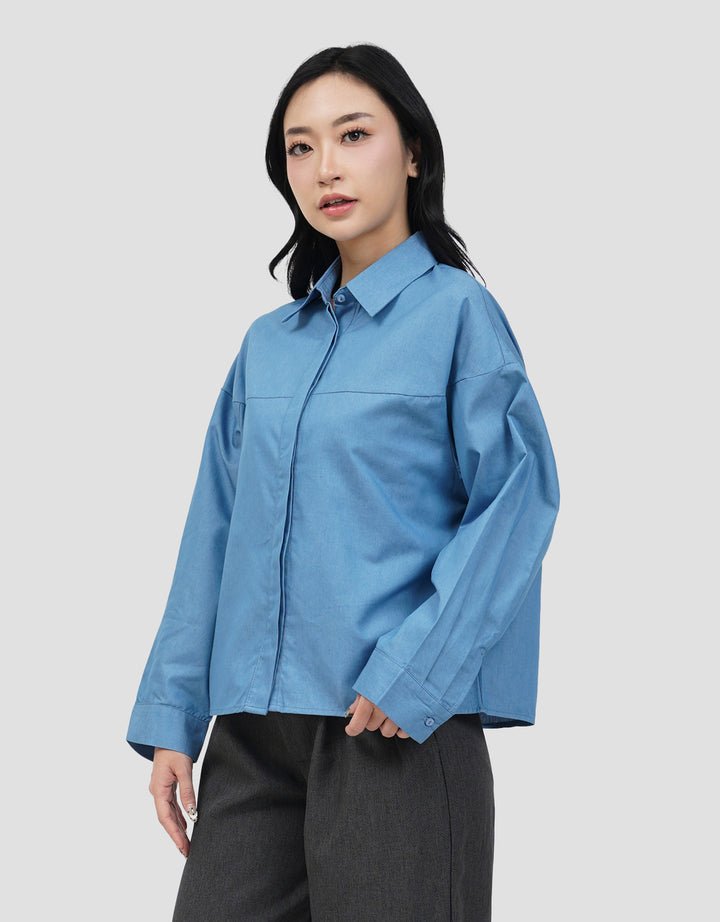 CONNEXION COCOON DENIM LOOK KEMEJA WANITA