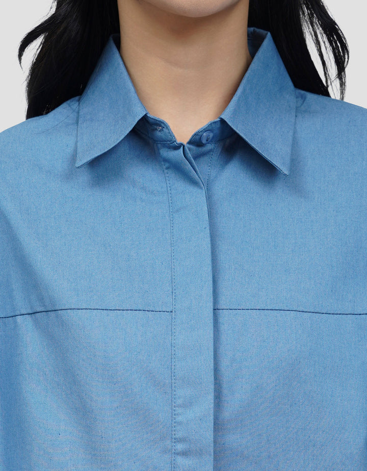 CONNEXION COCOON DENIM LOOK KEMEJA WANITA