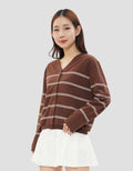 CONNEXION CLUB STRIPE V NECK CARDIGAN WANITA