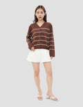CONNEXION CLUB STRIPE V NECK CARDIGAN WANITA