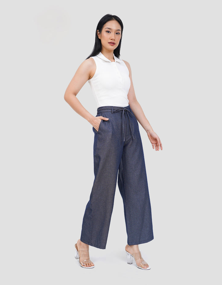 CONNEXION DRAWSTRING AND ELASTIC BACK LOOSE FIT CELANA JEANS WANITA