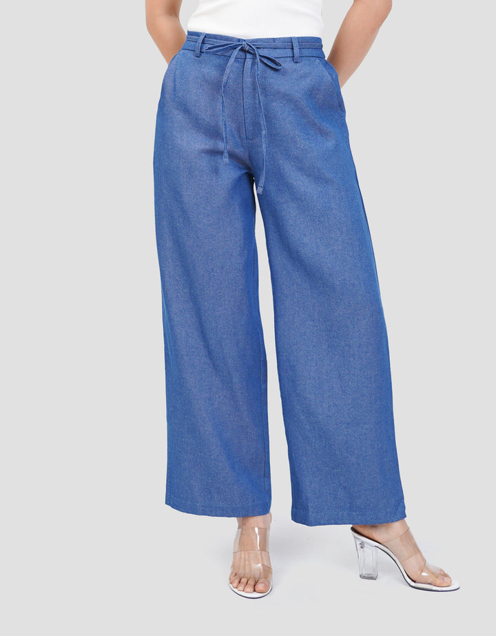 CONNEXION DRAWSTRING AND ELASTIC BACK LOOSE FIT CELANA JEANS WANITA