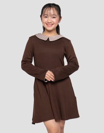 NEVADA RIB WITH CHECKED COLLAR MIDI DRESS ANAK PEREMPUAN