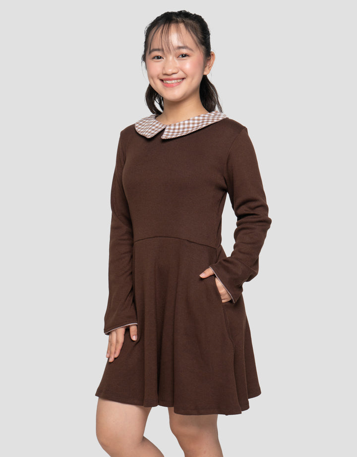 NEVADA RIB WITH CHECKED COLLAR MIDI DRESS ANAK PEREMPUAN