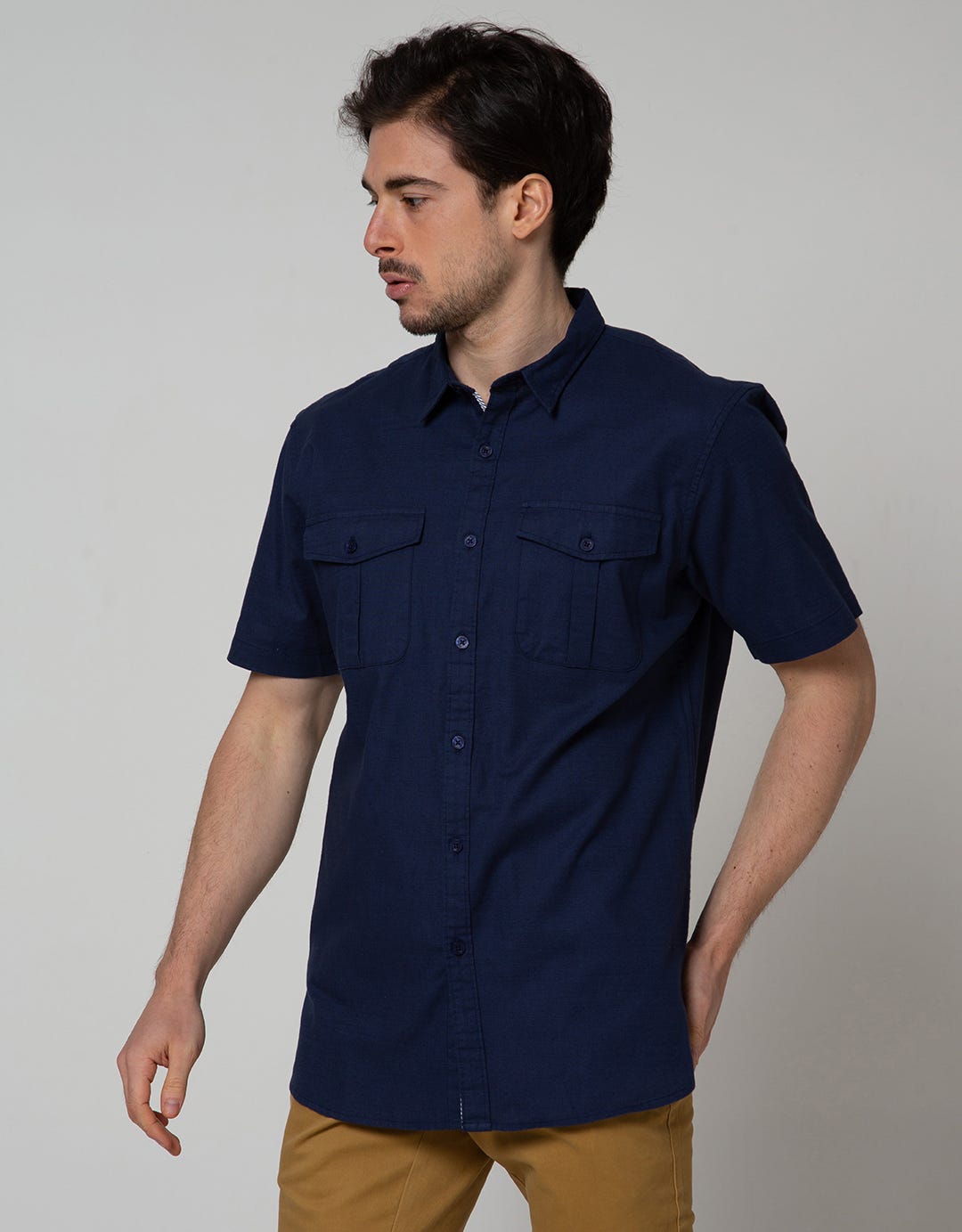 Details Short Sleeve Shirt Slub With Pocket
