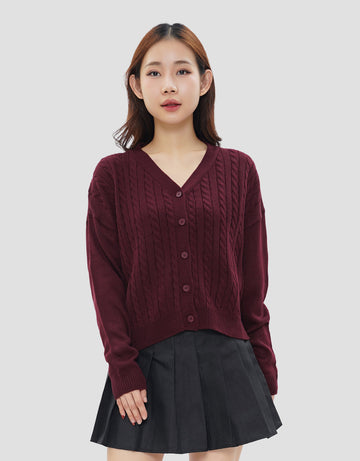 NEVADA SOLID CROP FLAT KNIT CABLE CARDIGAN WANITA