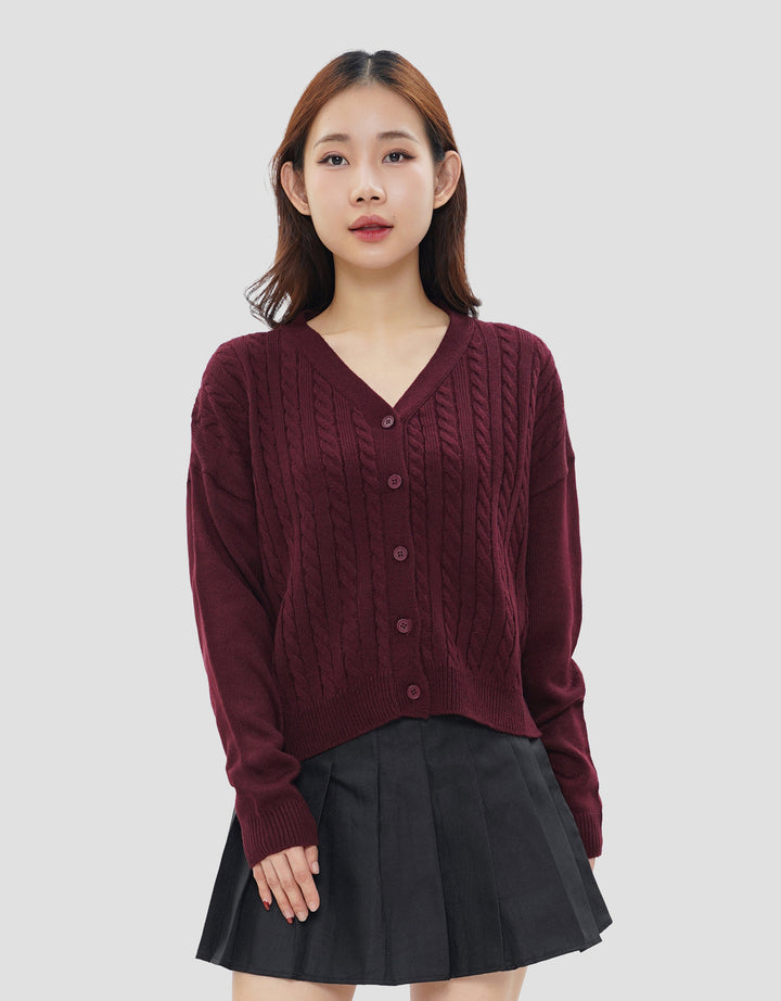NEVADA SOLID CROP FLAT KNIT CABLE CARDIGAN WANITA