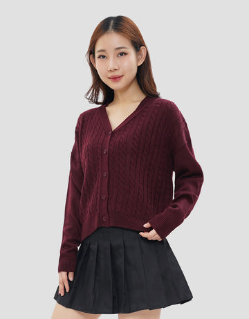 NEVADA SOLID CROP FLAT KNIT CABLE CARDIGAN WANITA