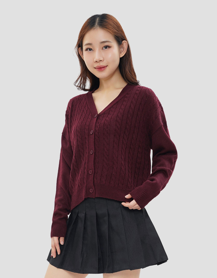 NEVADA SOLID CROP FLAT KNIT CABLE CARDIGAN WANITA