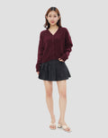 NEVADA SOLID CROP FLAT KNIT CABLE CARDIGAN WANITA