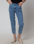 Nevada Denim Long Pants Mom Fit With Side Botton