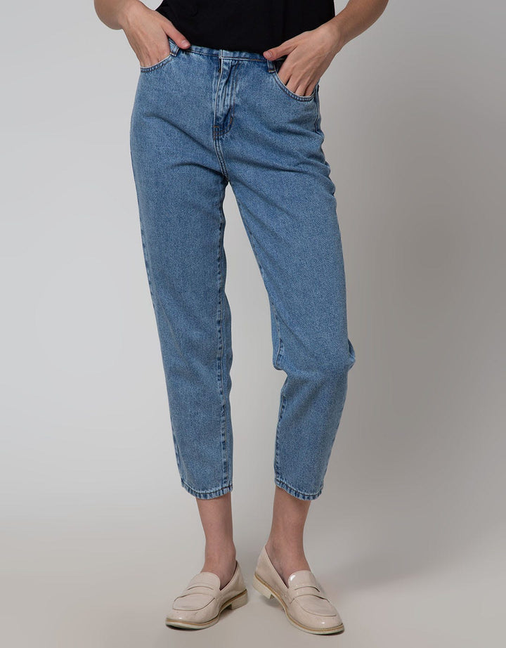 Nevada Denim Long Pants Mom Fit With Side Botton