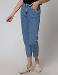 Nevada Denim Long Pants Mom Fit With Side Botton