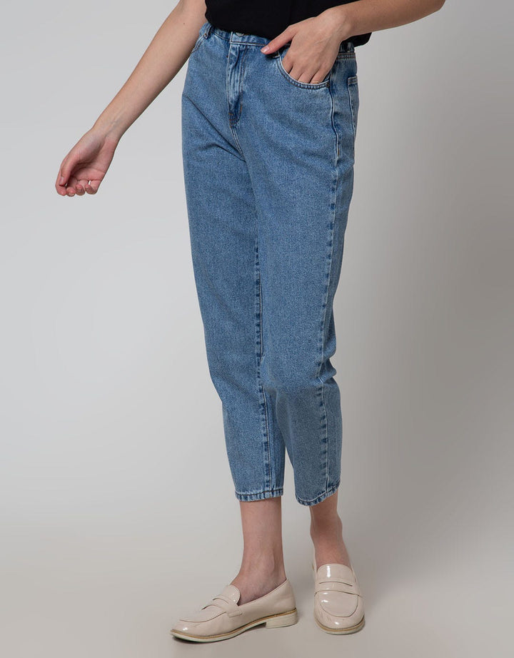 Nevada Denim Long Pants Mom Fit With Side Botton