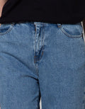 Nevada Denim Long Pants Mom Fit With Side Botton