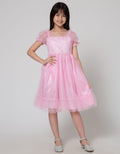 Kidz Too Short Sleeve Midi Dress Tile Hands Ruffles With Brocade