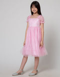 Kidz Too Short Sleeve Midi Dress Tile Hands Ruffles With Brocade