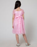 Kidz Too Short Sleeve Midi Dress Tile Hands Ruffles With Brocade