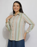 Expand Denim Stripe Casual Blouse Wanita