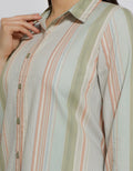 Expand Denim Stripe Casual Blouse Wanita