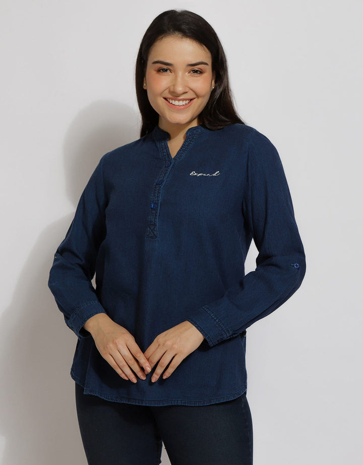 Expand Denim Blouse Basic Wanita