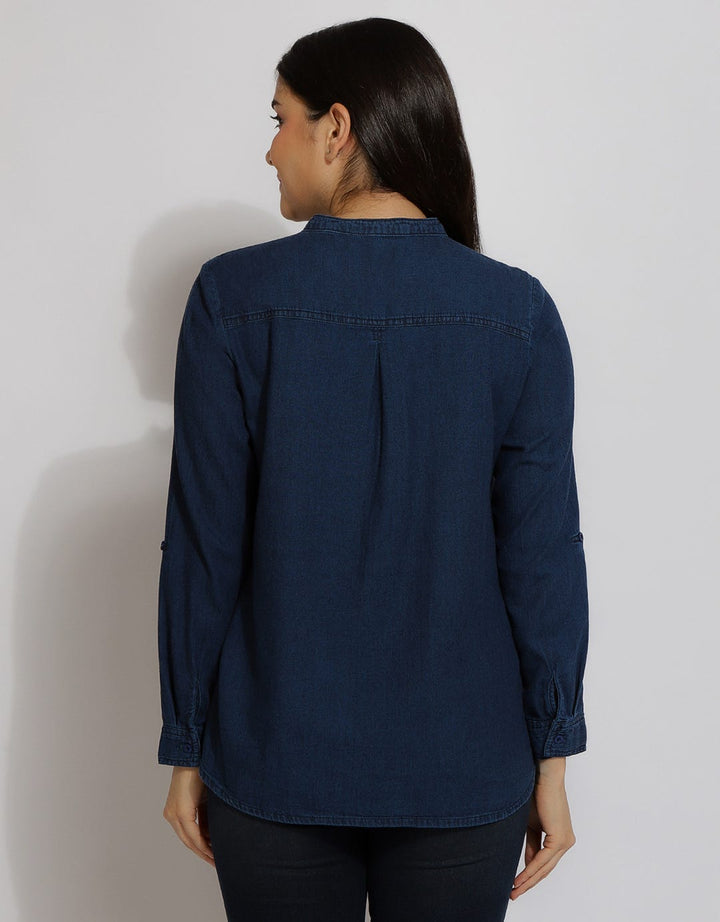 Expand Denim Blouse Basic Wanita