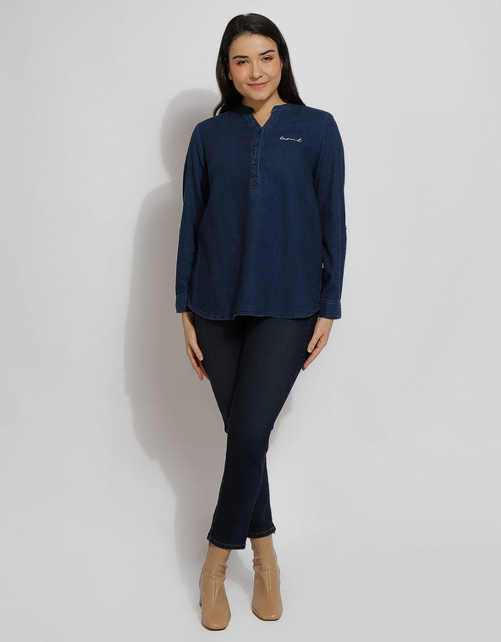 Expand Denim Blouse Basic Wanita